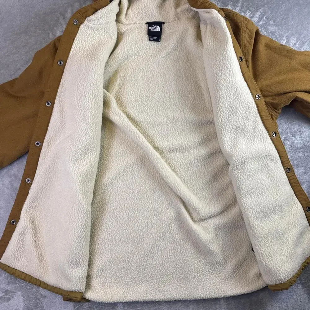 The North Face Sherpa Lined Hooded Workwear Jacket Brown Canvas Chore Coat Large